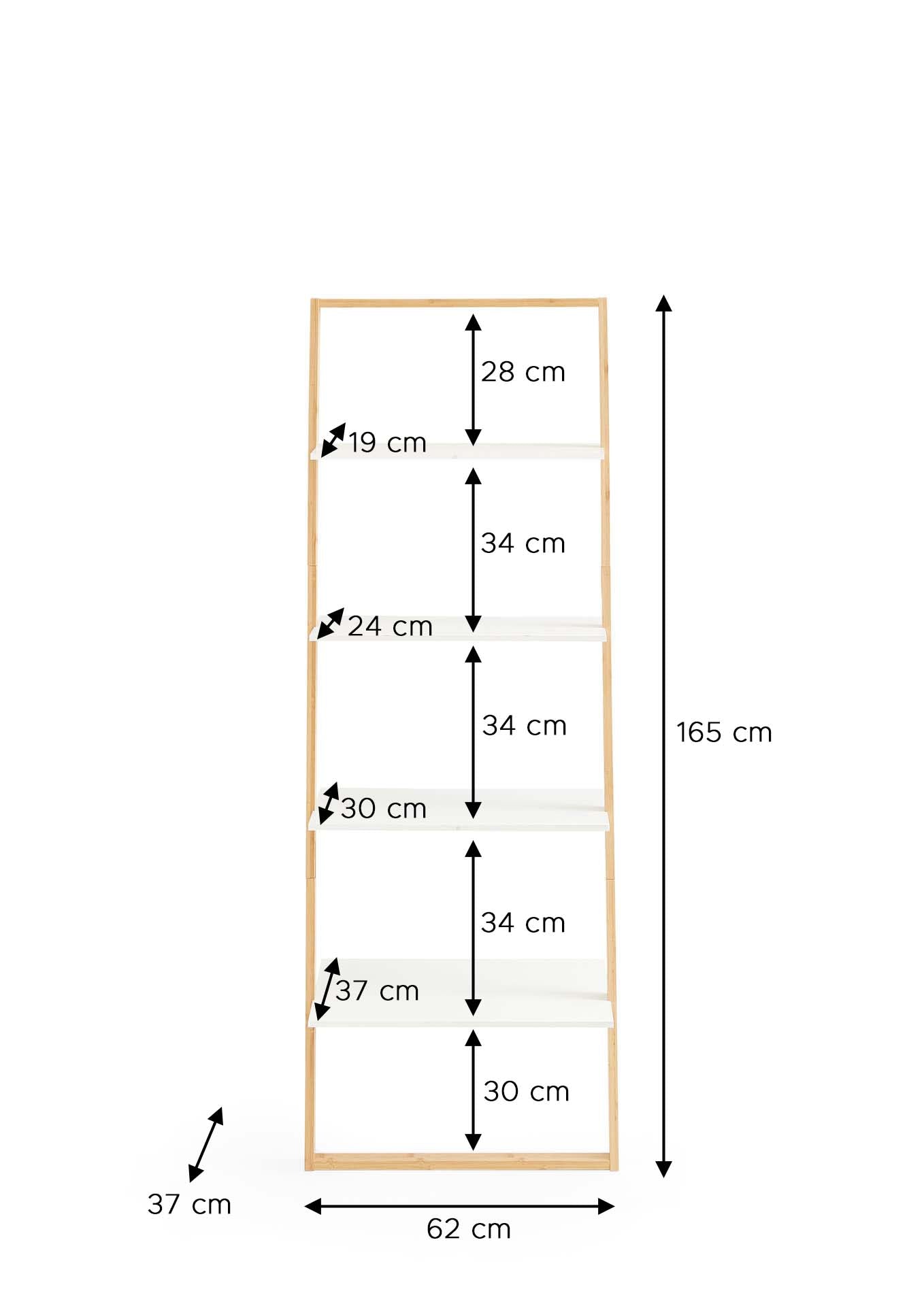Homes & Jones Leiterregal Regal mit 4 Ablagen aus Massivholz Dekoregal
