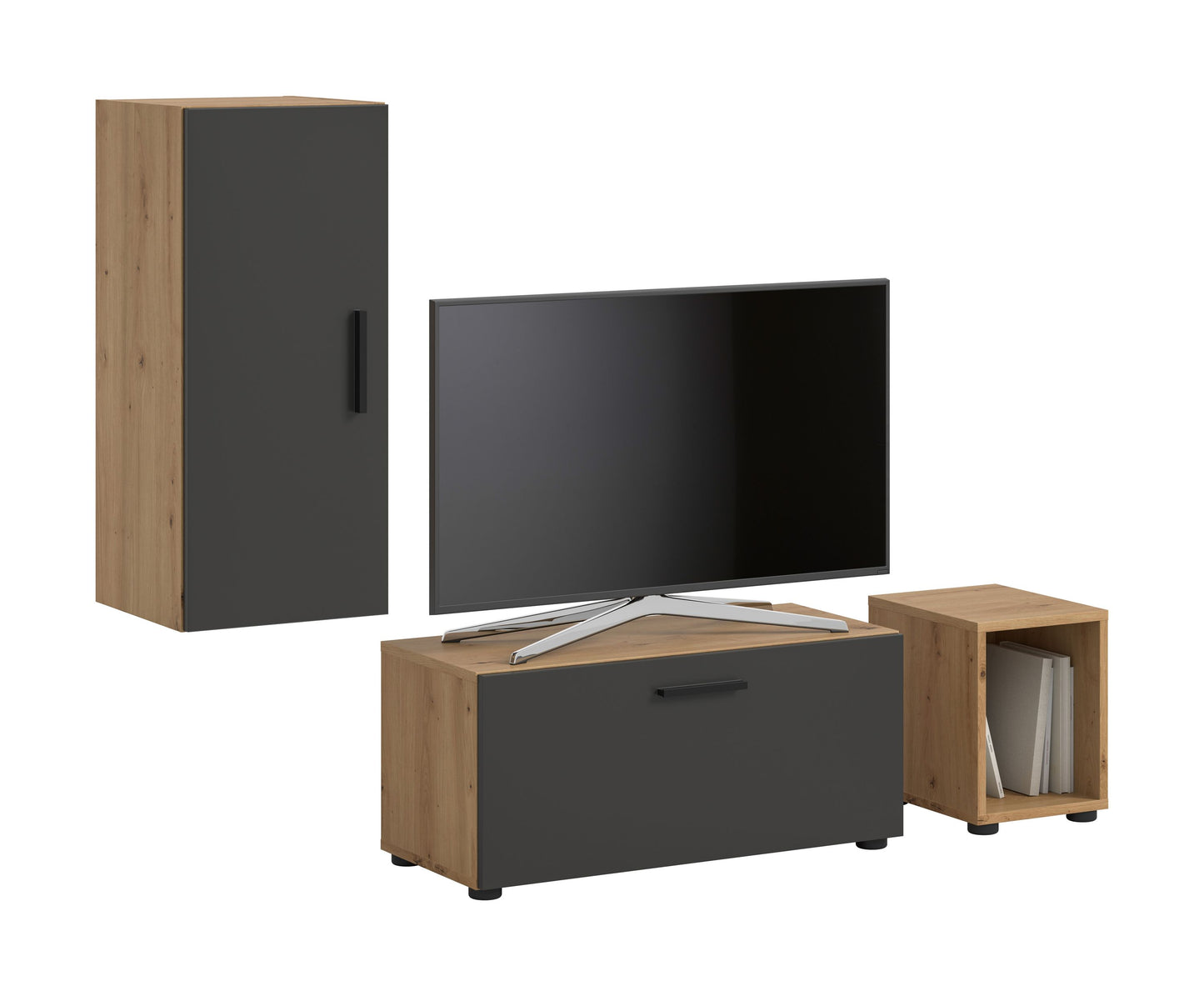 Meuble TV mural THE ONE (l/h/p : env. 75/34/34 cm) en imitation chêne Artisan/vert fumé