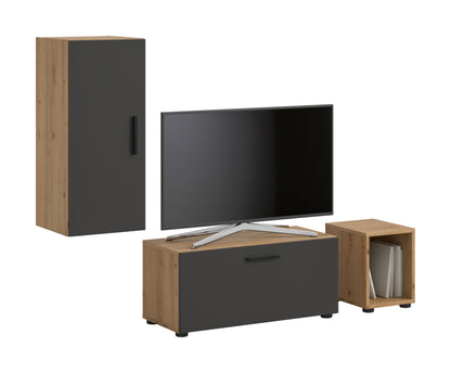 Meuble TV mural THE ONE (l/h/p : env. 75/34/34 cm) en imitation chêne Artisan/vert fumé