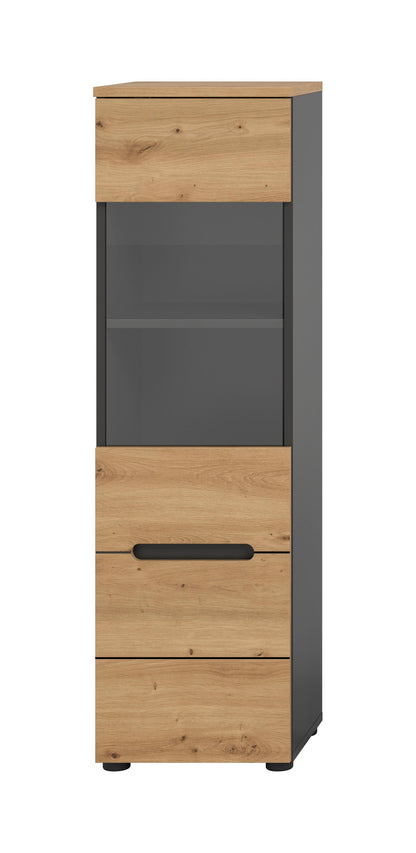 Vitrine CANU (L/H/P: env. 36/125/33 cm) en gris basalte/vert fumé