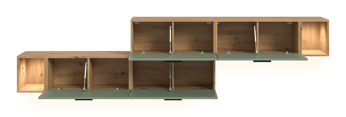 Living Room Combination incl. Lighting THE ONE (W/H/D: approx. 276/97/34 cm) in Artisan Oak Reproduction/Smoke Green