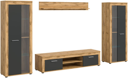 Ensemble meuble TV JAM (L/H/P : env. 310/159/40 cm) imitation chêne Wotan/gris