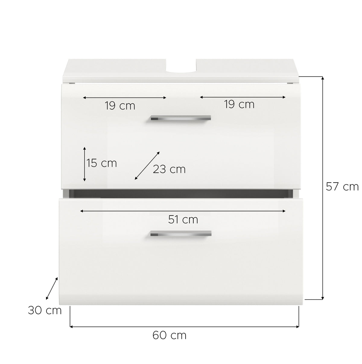 Meuble bas de lavabo à roulettes ICE (L/H/P : env. 60/58/30 cm) en imitation chêne Nox/noir mat