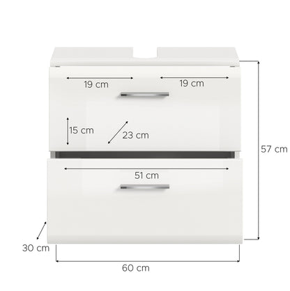 Meuble bas de lavabo à roulettes ICE (L/H/P : env. 60/58/30 cm) en imitation chêne Nox/noir mat