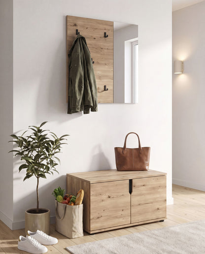 Keno Garderobenpaneel (B/H/T: 80x80x6 cm) in Spiegelglas / Artisan Eiche Nachbildung und Artisan Eiche Nachbildung