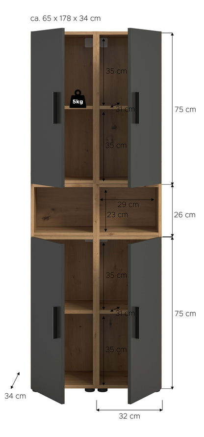 Wall Unit THE ONE (W/H/D: approx. 65/178/34 cm) in Artisan Oak finish/Smoke Green