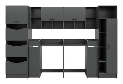 Waschmaschinenschrank-Set dunkelgrau mit offenem Mittelbereich und seitlichen Fächern, zwei Türen.
