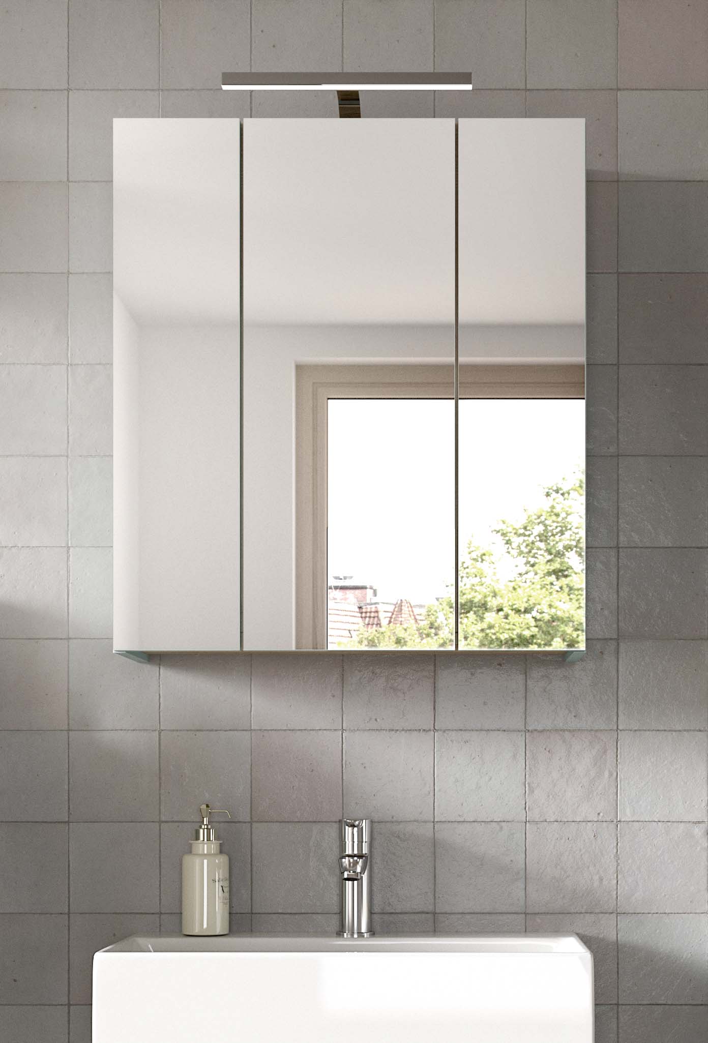 Armoire de toilette avec éclairage STAR (L/H/P : env. 60/68/19 cm) en chêne clair/verre miroir