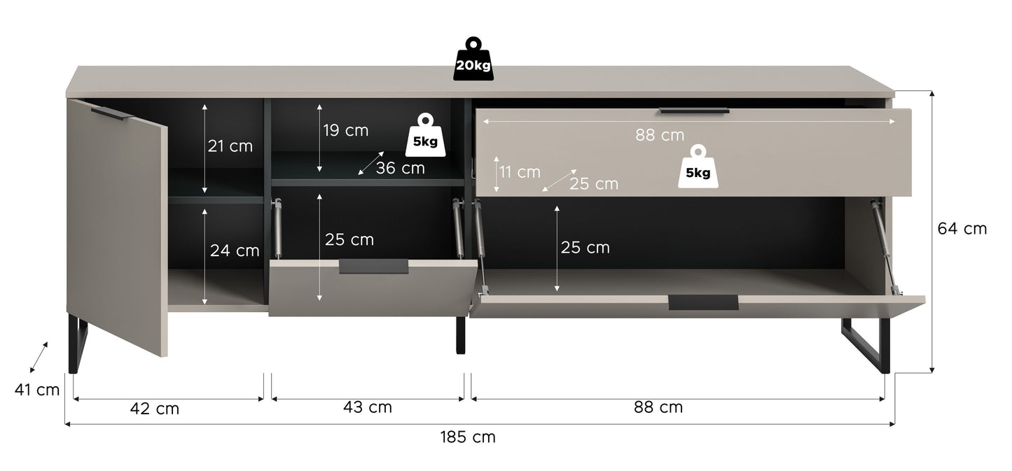 Meuble TV bas NOIDA (L/H/P: env. 185/64/41 cm) en cachemire/cachemire