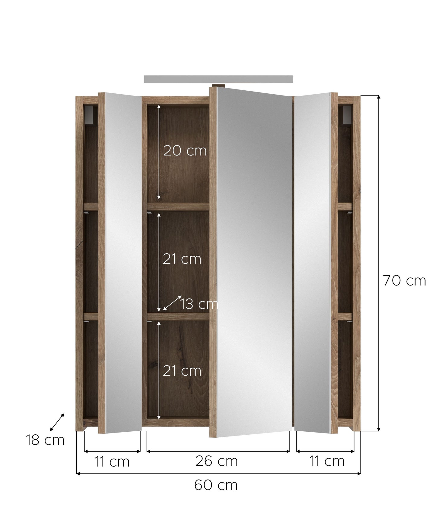 Armoire de toilette avec éclairage ICE (L/H/P : env. 60/70/18 cm) en imitation chêne Nox/noir mat