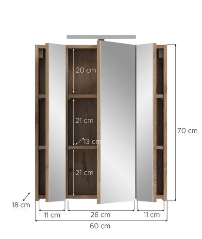 Armoire de toilette avec éclairage ICE (L/H/P : env. 60/70/18 cm) en imitation chêne Nox/noir mat