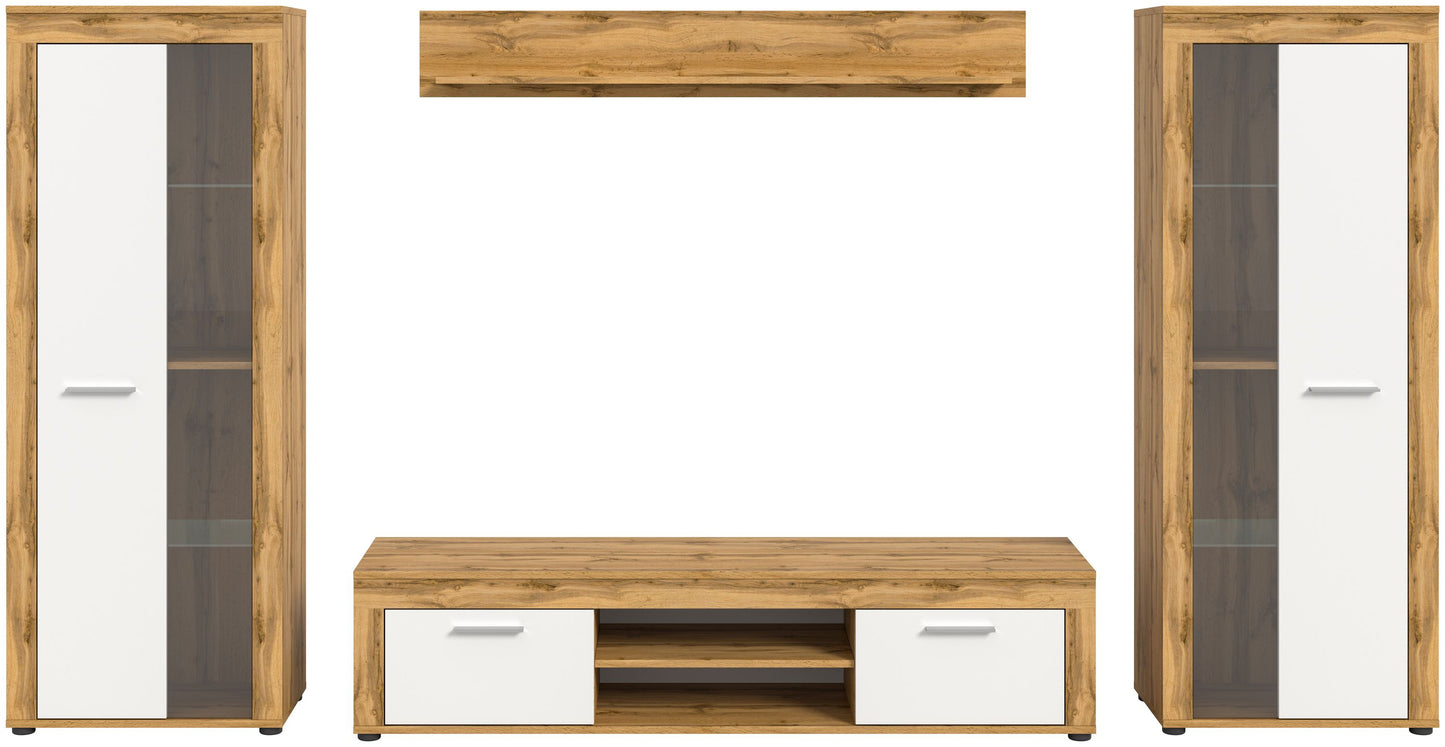 Ensemble meuble TV JAM (L/H/P : env. 310/159/40 cm) imitation chêne Wotan/gris