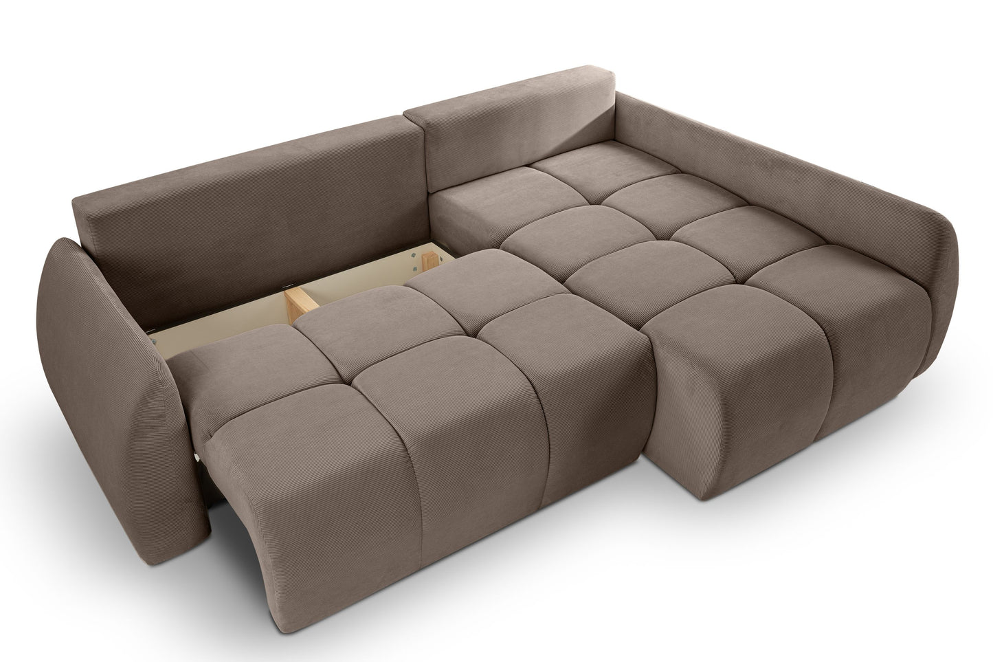 Canapé convertible d'angle Sancho Long – Canapé d'angle tendance en velours côtelé avec fonction couchage