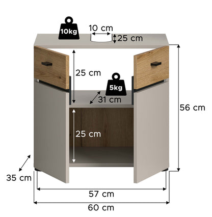 Homes & Jones Waschbeckenunterschrank 60 cm breite, Badezimmerschrank, Badmöbel