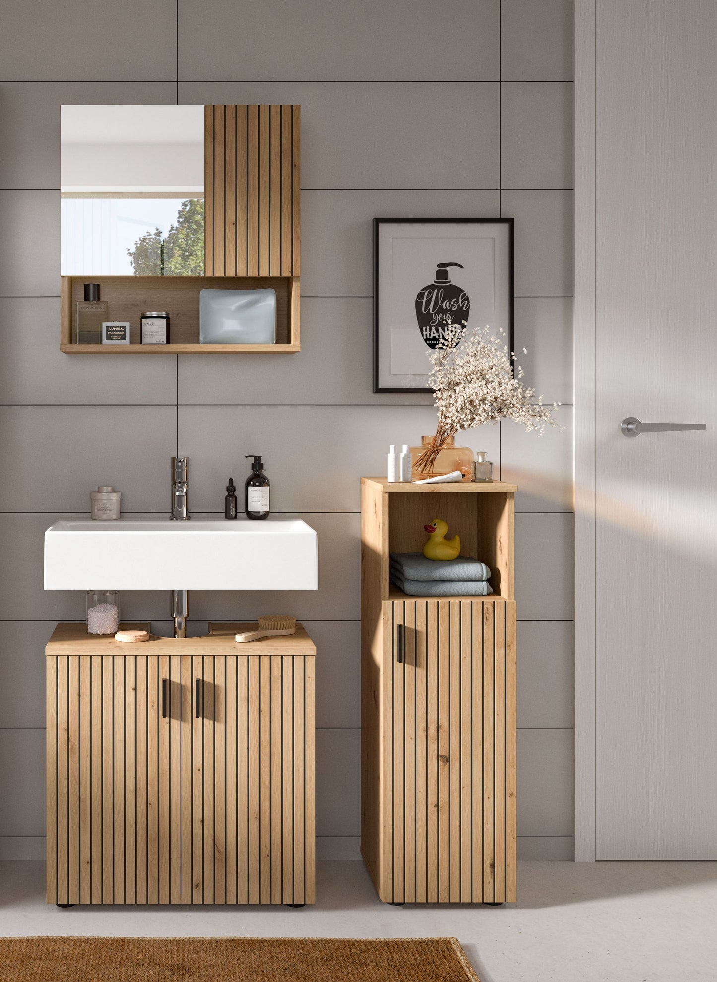 Bathroom Set MONE (W/H/D: approx. 105/192/30 cm) in cashmere/cashmere