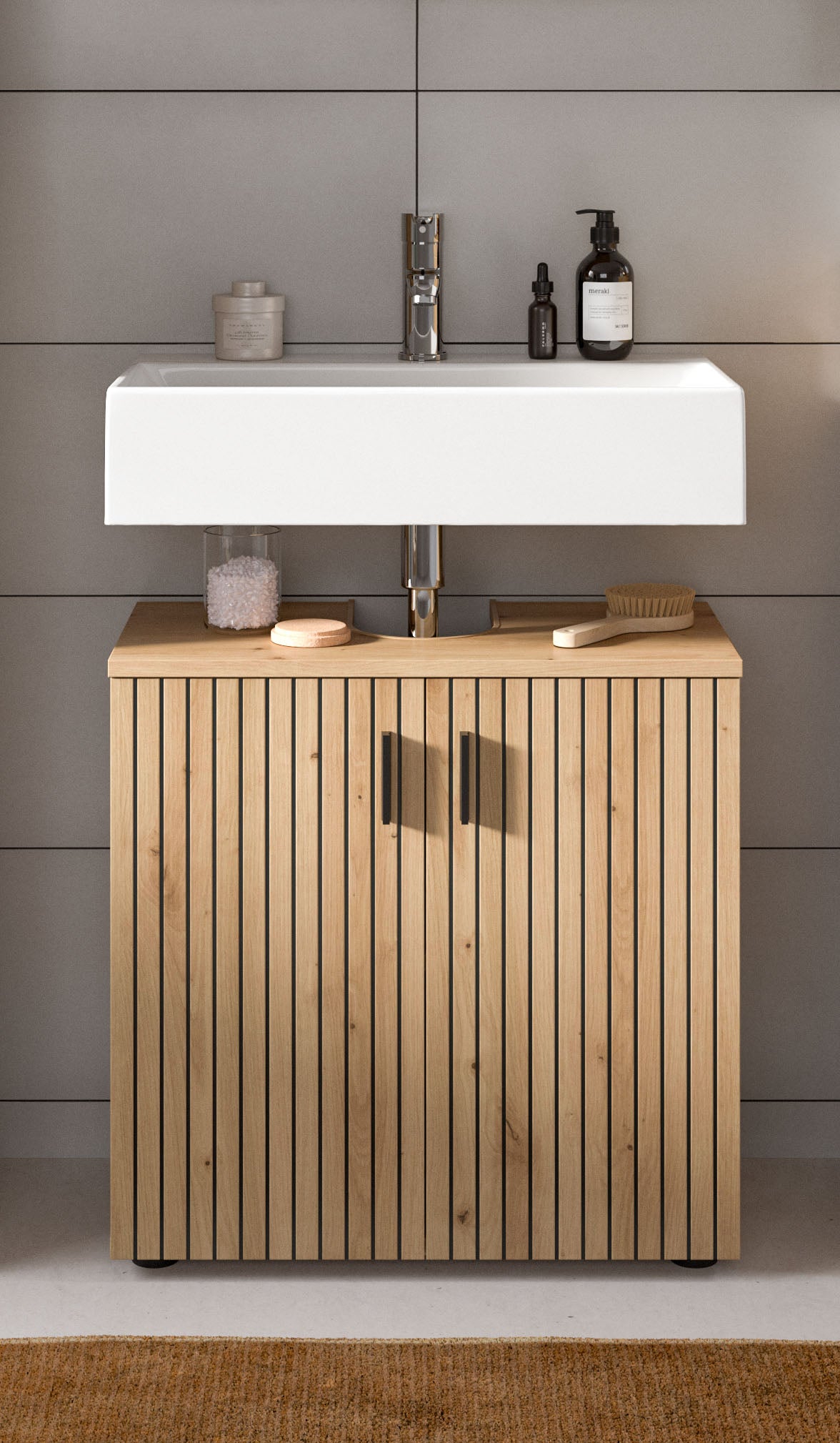 Meuble sous-lavabo MONE (L/H/P : env. 60/59/30 cm) en cachemire/cachemire