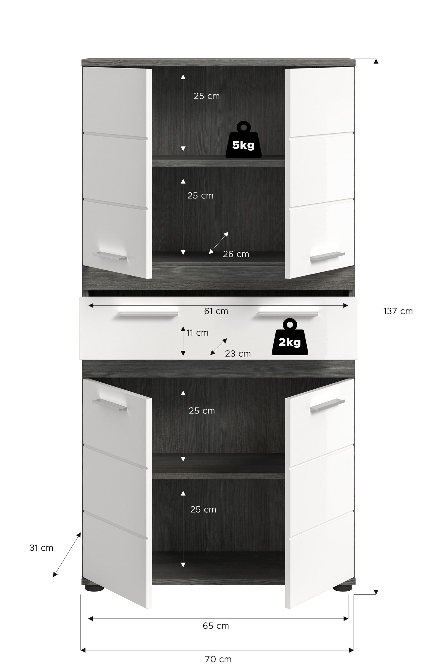 Blake Hochschrank (B/H/T: 70x137x31 cm) in Salbei und Artisan Eiche Nachbildung