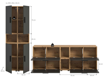 Homes & Jones Wohnwand 4-tlg. TV Möbel Modular Lowboard, Wohnzimmerschrank