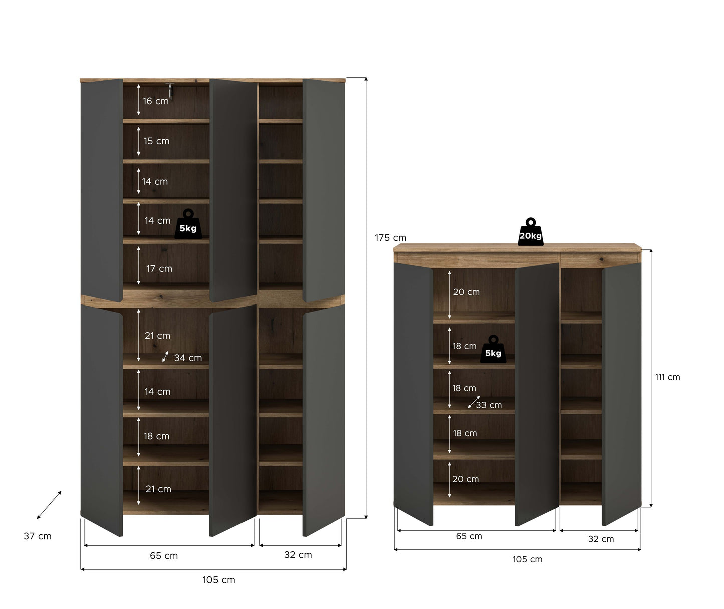 Armoire universelle SCARPA (L/H/P : env. 235/175/37 cm) en vert fumée/vert fumée