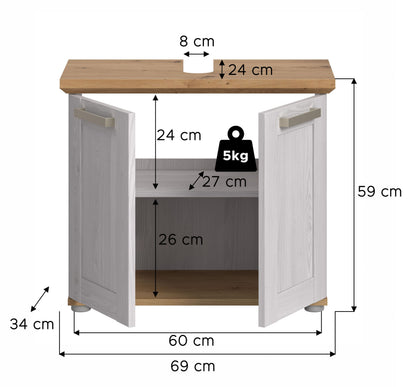 Meuble sous-vasque VERONA (L/H/P : env. 69/59/34 cm) en imitation mélèze Sibiu/imitation mélèze Sibiu