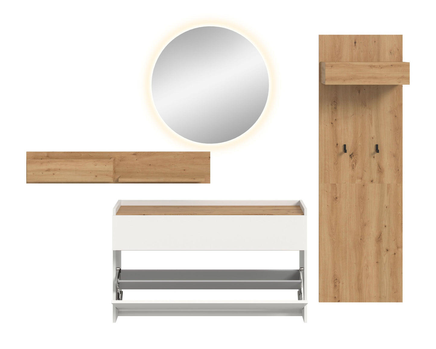 Homes & Jones Garderobe 4-tlg. inkl. Beleuchtung, Dielenmöbel-Flurmöbel
