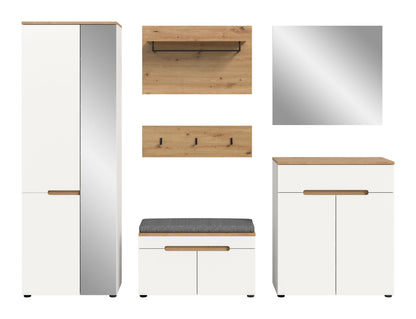 Garderoben-Set mit Holzdekor-Oberflächen, Sitzbank und Stauraum im Schrank