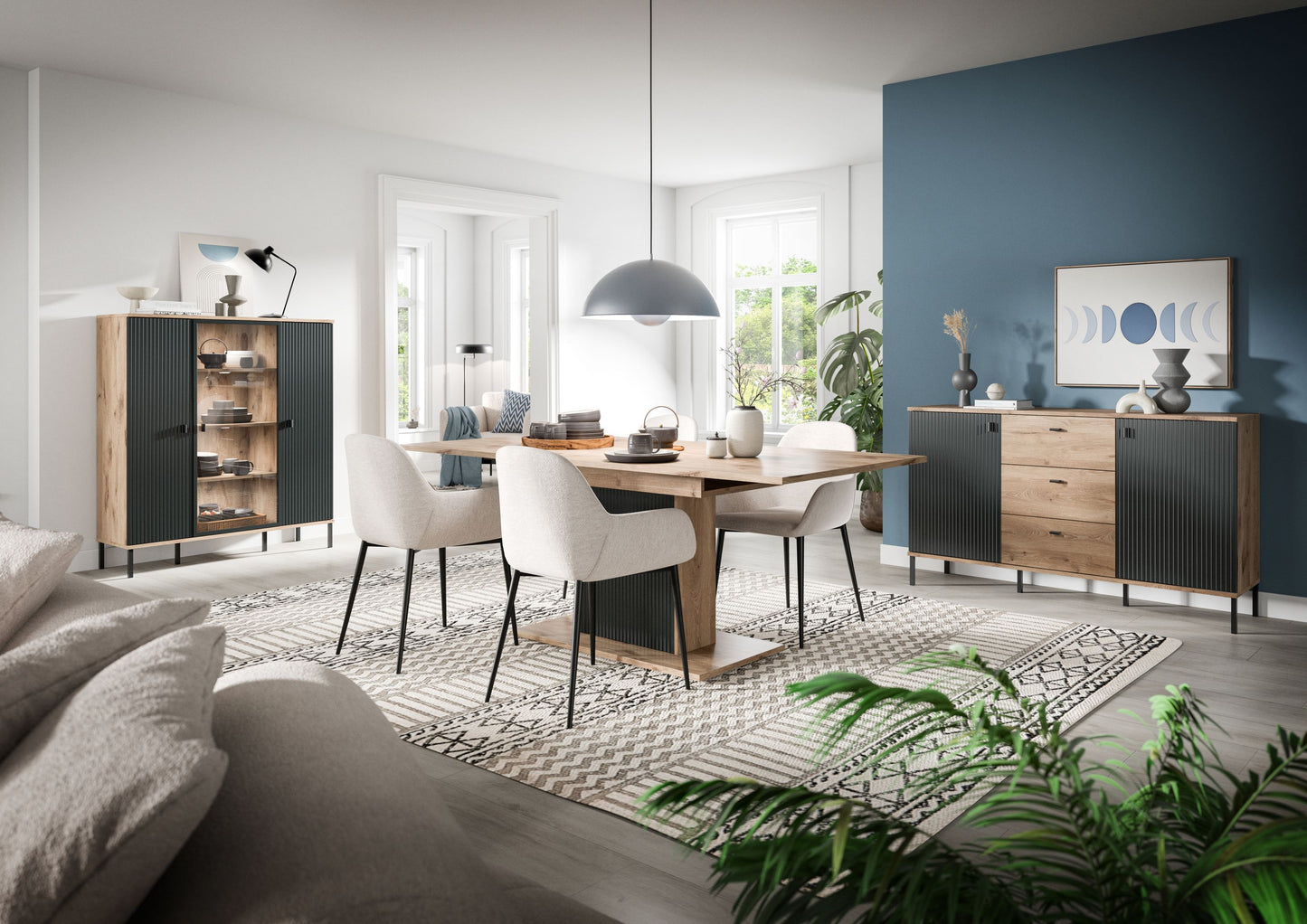 Homes & Jones Highboard, Wohnzimmerschrank-mit 4 Deko Fächer, Wohnmöbel