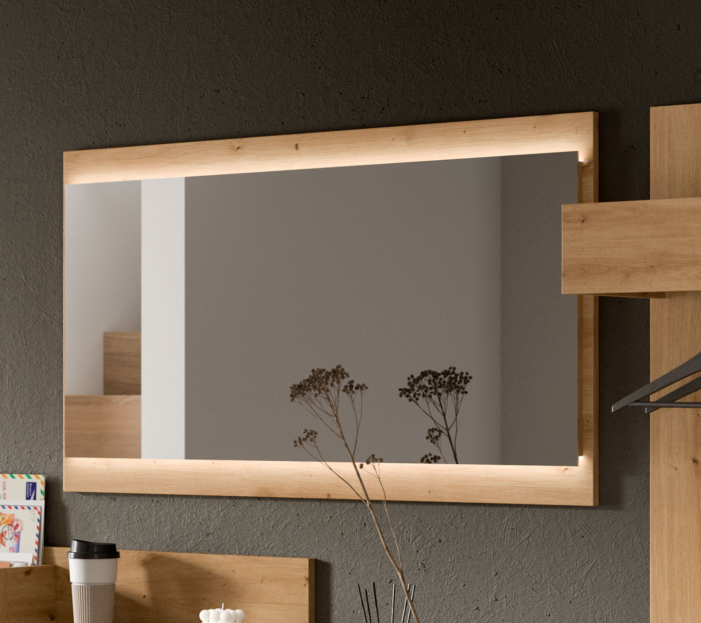 Homes & Jones Spiegel 110 cm breit mit LED-Lichtband Beleuchtung, Flurmöbel