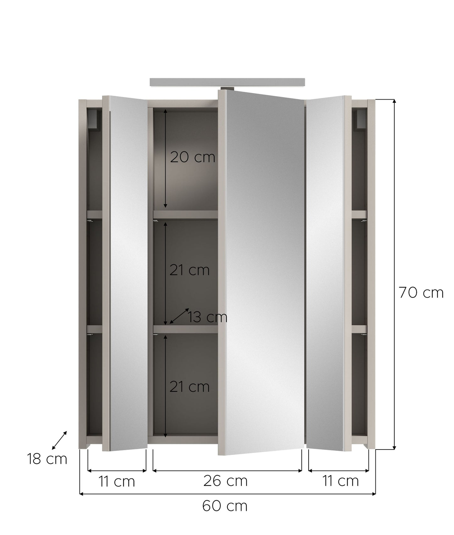 Armoire de toilette avec éclairage ICE (L/H/P : env. 60/70/18 cm) en imitation chêne Nox/noir mat