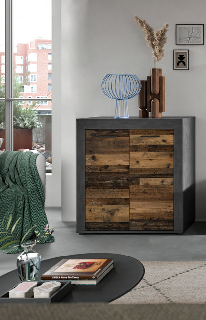 Highboard JAM (L/H/P : env. 80/88/35 cm) en imitation chêne Wotan/gris