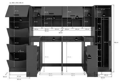 Homes & Jones Waschmaschinenschrank-Set 6-teilig mit Regalfächern und offenen Waschmaschinenbereichen