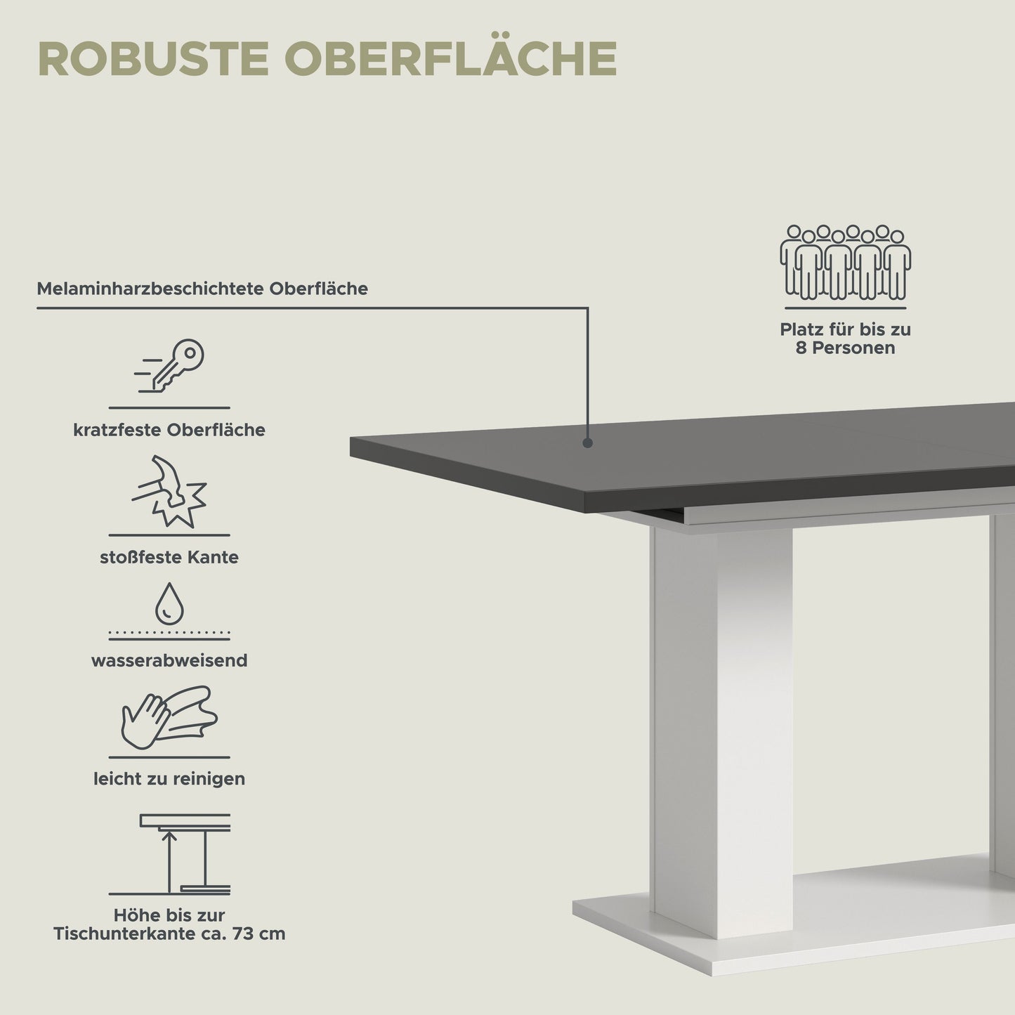 Table de salle à manger MOTION (L/H/P : env. 150/76/90 cm) en blanc/cachemire