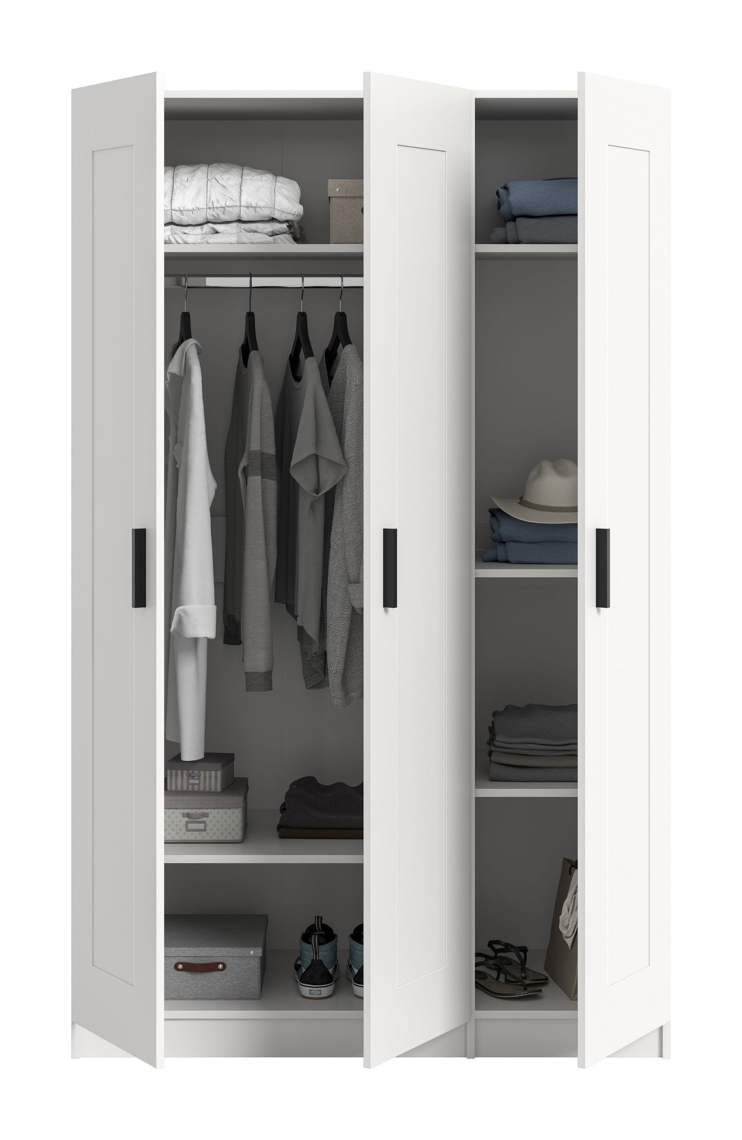 Armoire 3 portes VISBY (L/H/P : env. 120/195/56 cm) en blanc/blanc