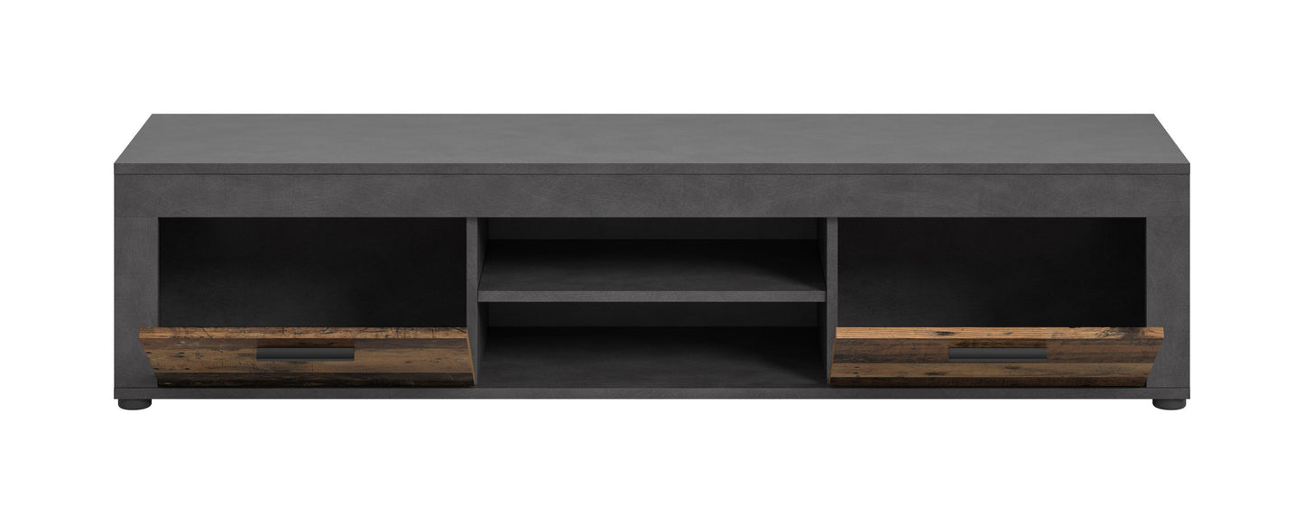 Meuble TV bas JAM (L/H/P : env. 160/37/40 cm) en imitation chêne Wotan/gris