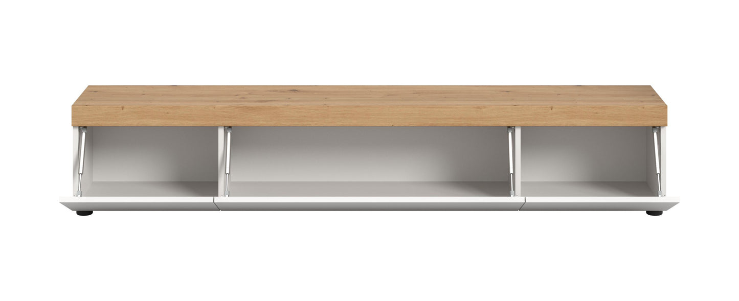 Meuble bas grand RUDA (L/H/P : env. 180/34/33 cm) en blanc/blanc
