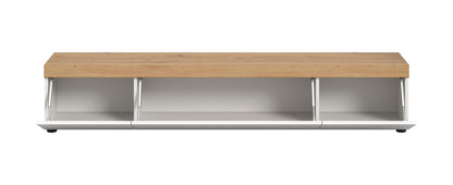 Meuble bas grand RUDA (L/H/P : env. 180/34/33 cm) en blanc/blanc
