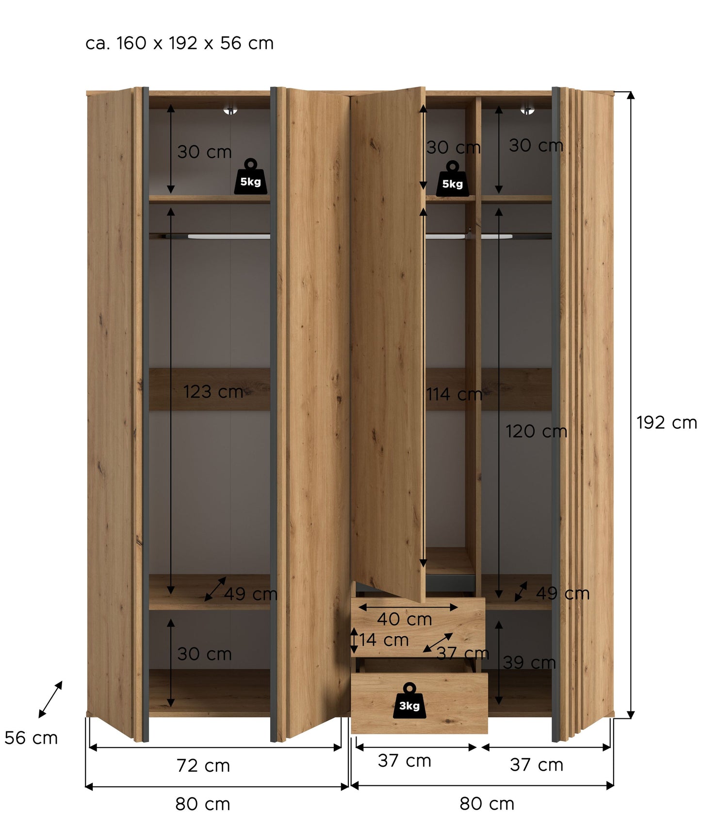 Homes & Jones Kleiderschrank 2-tlg., Schlafzimmerschrank 2x je 80 cm breit, 160 cm