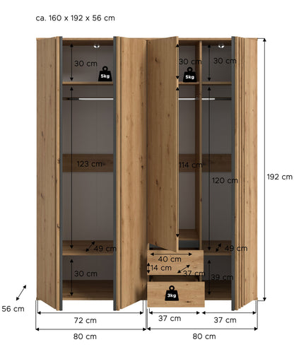 Homes & Jones Kleiderschrank 2-tlg., Schlafzimmerschrank 2x je 80 cm breit, 160 cm