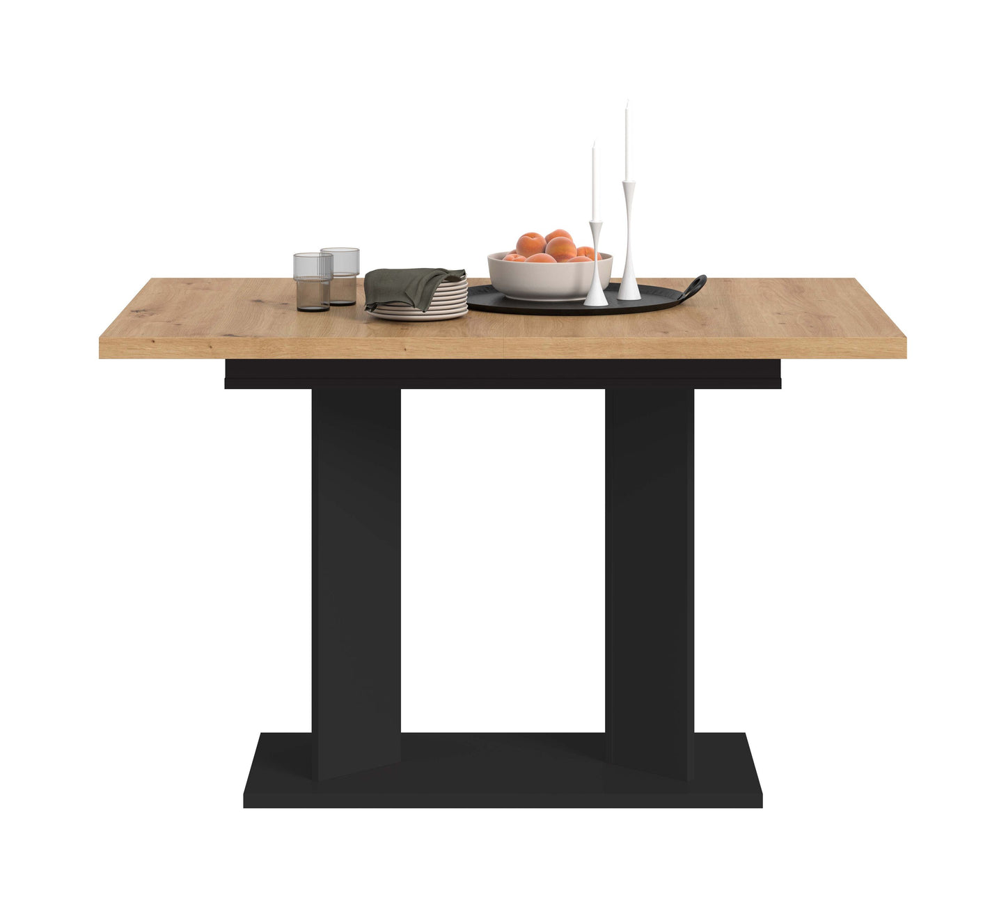 Table de salle à manger GUSTAV (L/H/P : env. 160/76/80 cm) en blanc/imitation chêne Artisan