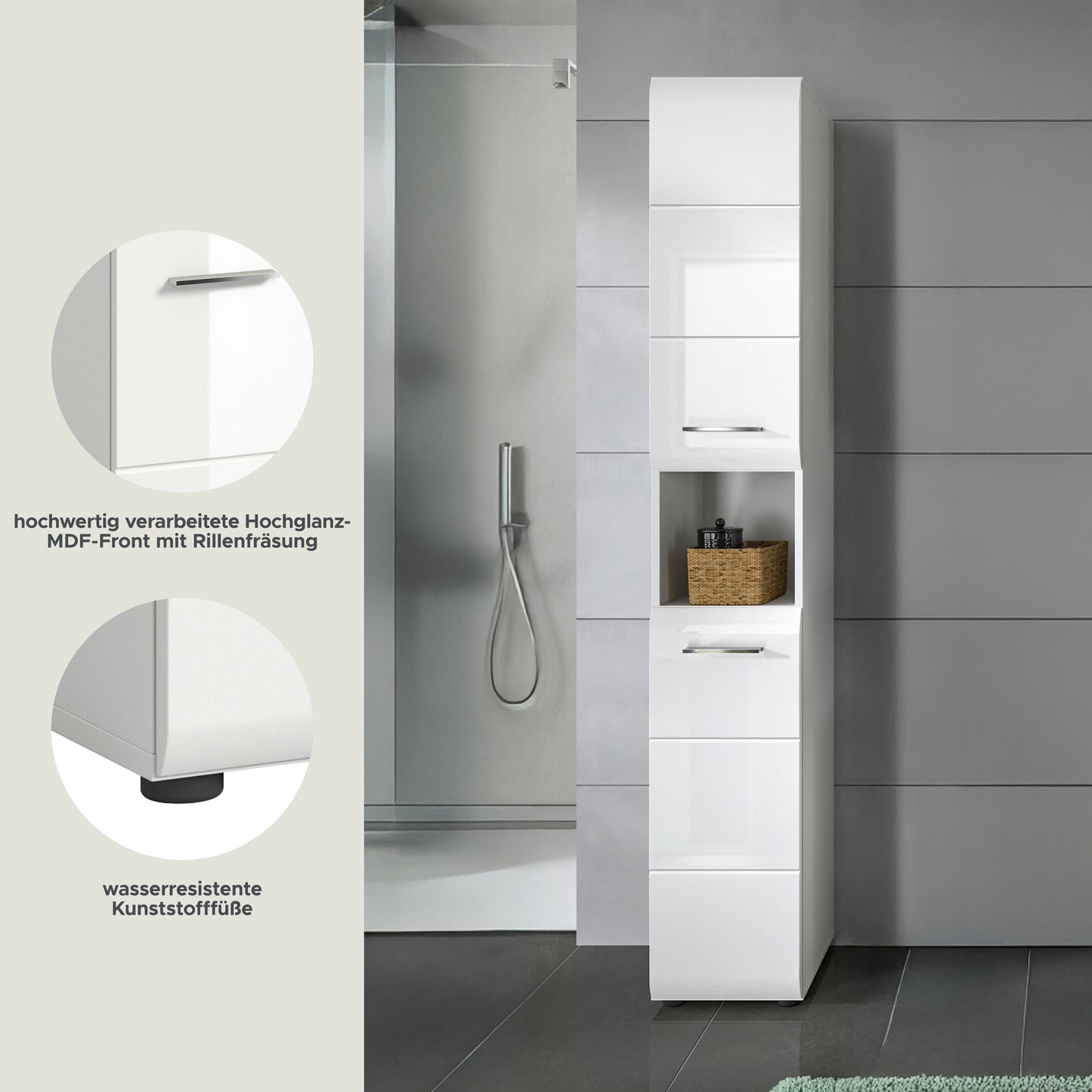 Homes & Jones Badhochschrank schmal 30 cm breit, Badschrank, Badmöbel