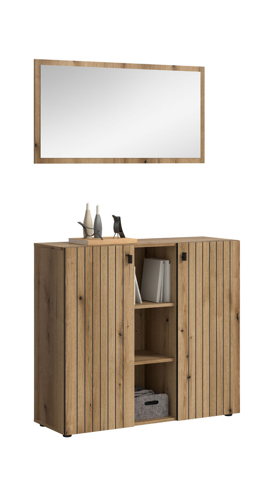 Homes & Jones Garderobe-Set: Schrank mit Spiegel, offene Fächer, Holzoptik