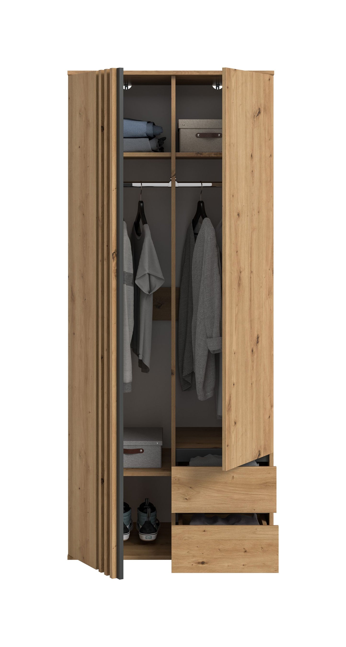 Homes & Jones Kleiderschrank 80 cm breit 2-türig, Schlafzimmerschrank