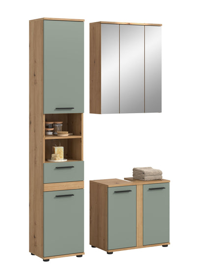 Homes & Jones Badmöbel-Set: Hochschrank, Unterschrank mit Schubfächern und Spiegel