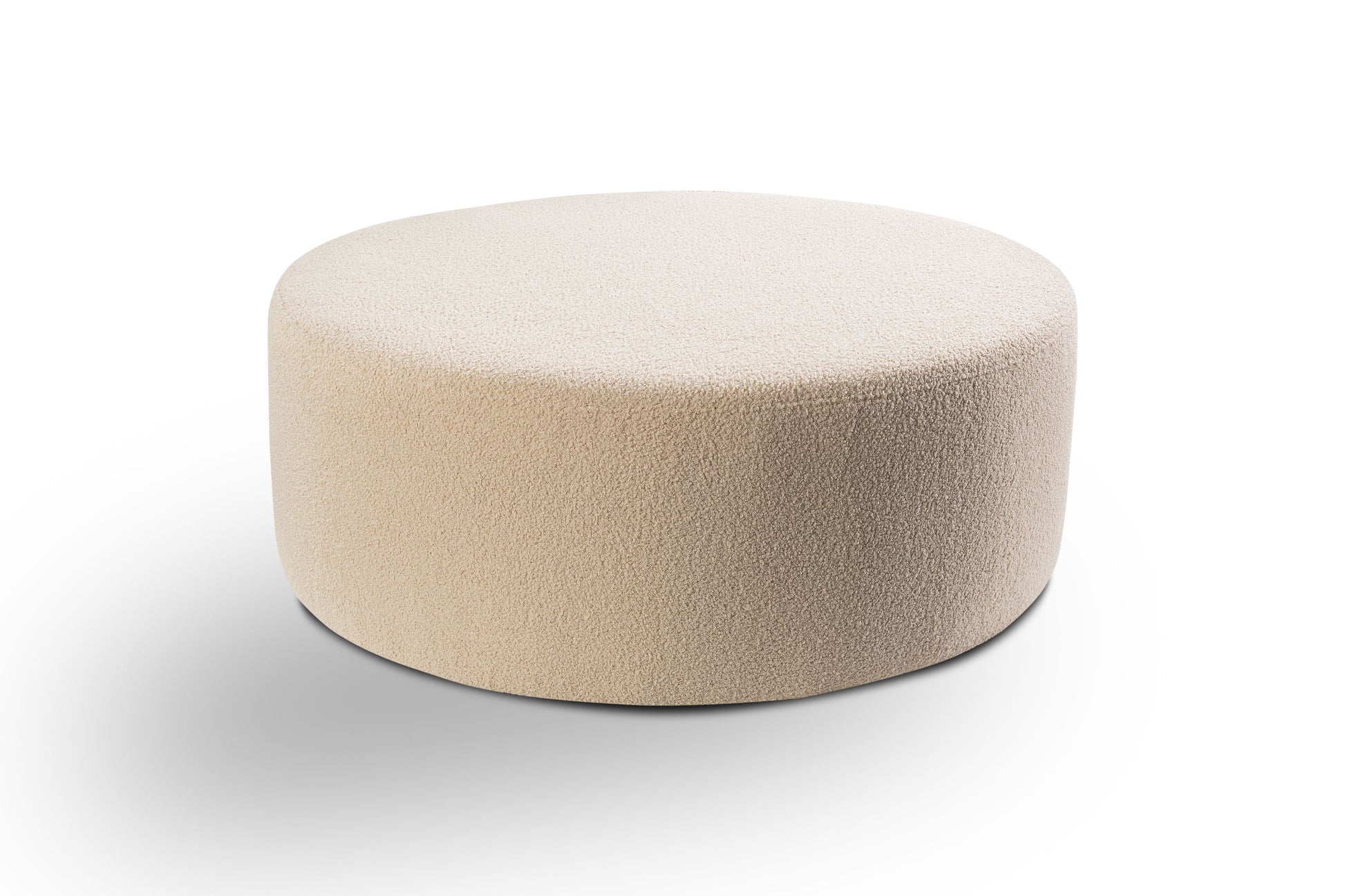 Runder Cord-Hocker mit weicher Polsterung, beige, Vorderansicht mit flacher Oberseite