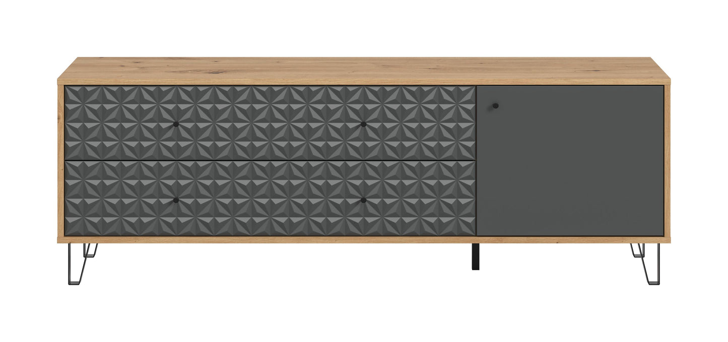 Meuble TV PRISMA (L/H/P : env. 164/56/40 cm) en imitation chêne Artisan/anthracite mat