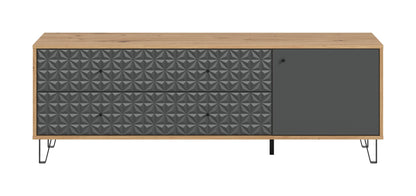 Meuble TV PRISMA (L/H/P : env. 164/56/40 cm) en imitation chêne Artisan/anthracite mat