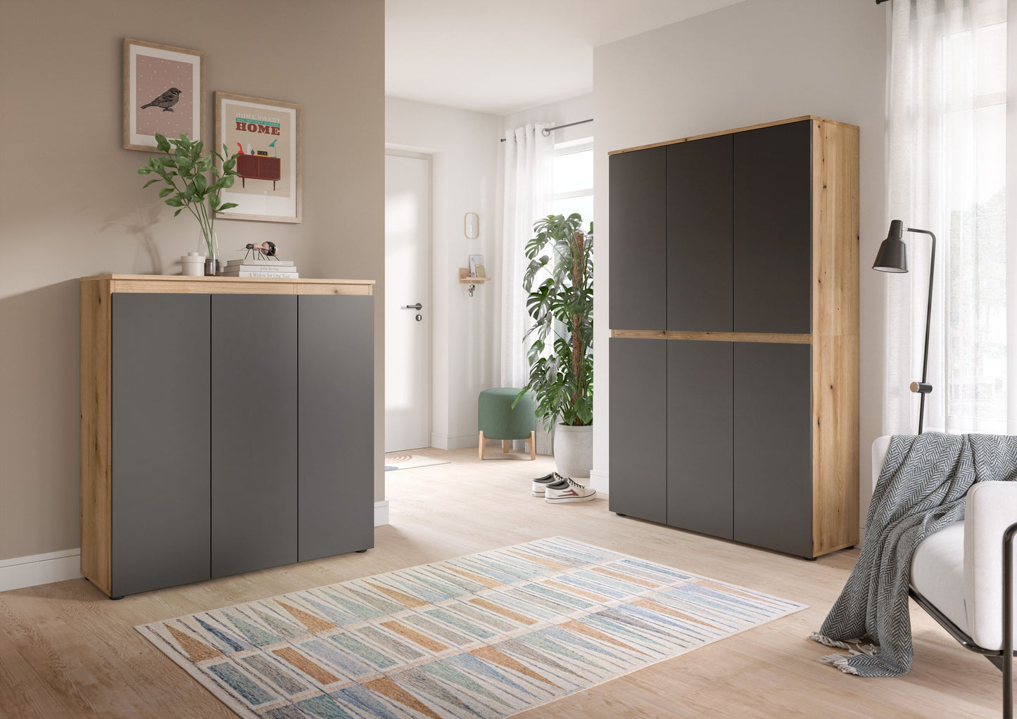 Armoire universelle SCARPA (L/H/P : env. 235/175/37 cm) en vert fumée/vert fumée