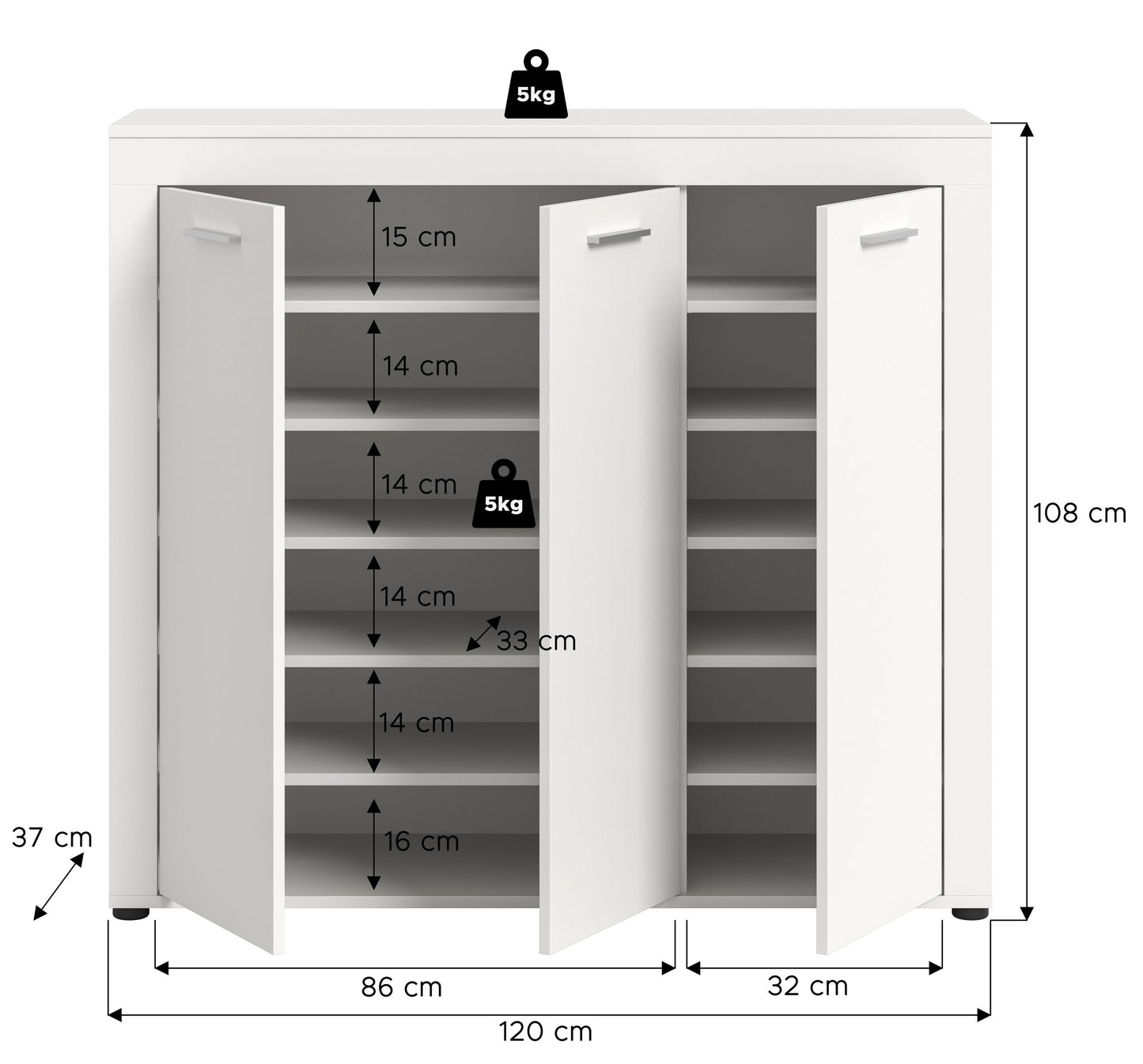 Homes & Jones Schuhschrank 120 cm breite, Garderobenschrank-Universalschrank