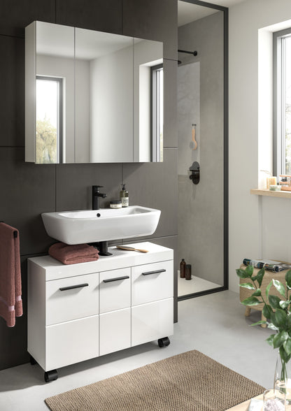 Ensemble de salle de bain NOVA (l/H/P : env. 82/191/30 cm) en blanc/blanc brillant