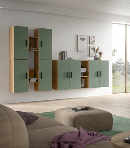 Meuble TV mural THE ONE (l/h/p : env. 270/182/34 cm) en imitation Chêne Artisan/Vert Fumé